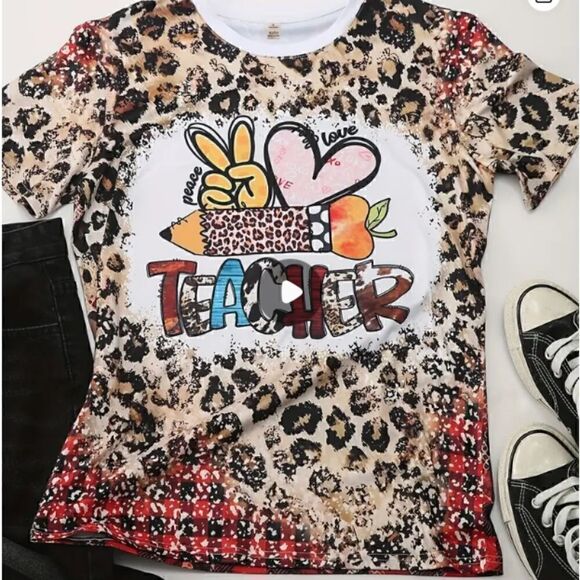 NEW! Boho TEACHER Leopard Print Buffalo Plaid T Shirt School Teaching Love Hip - Picture 1 of 5